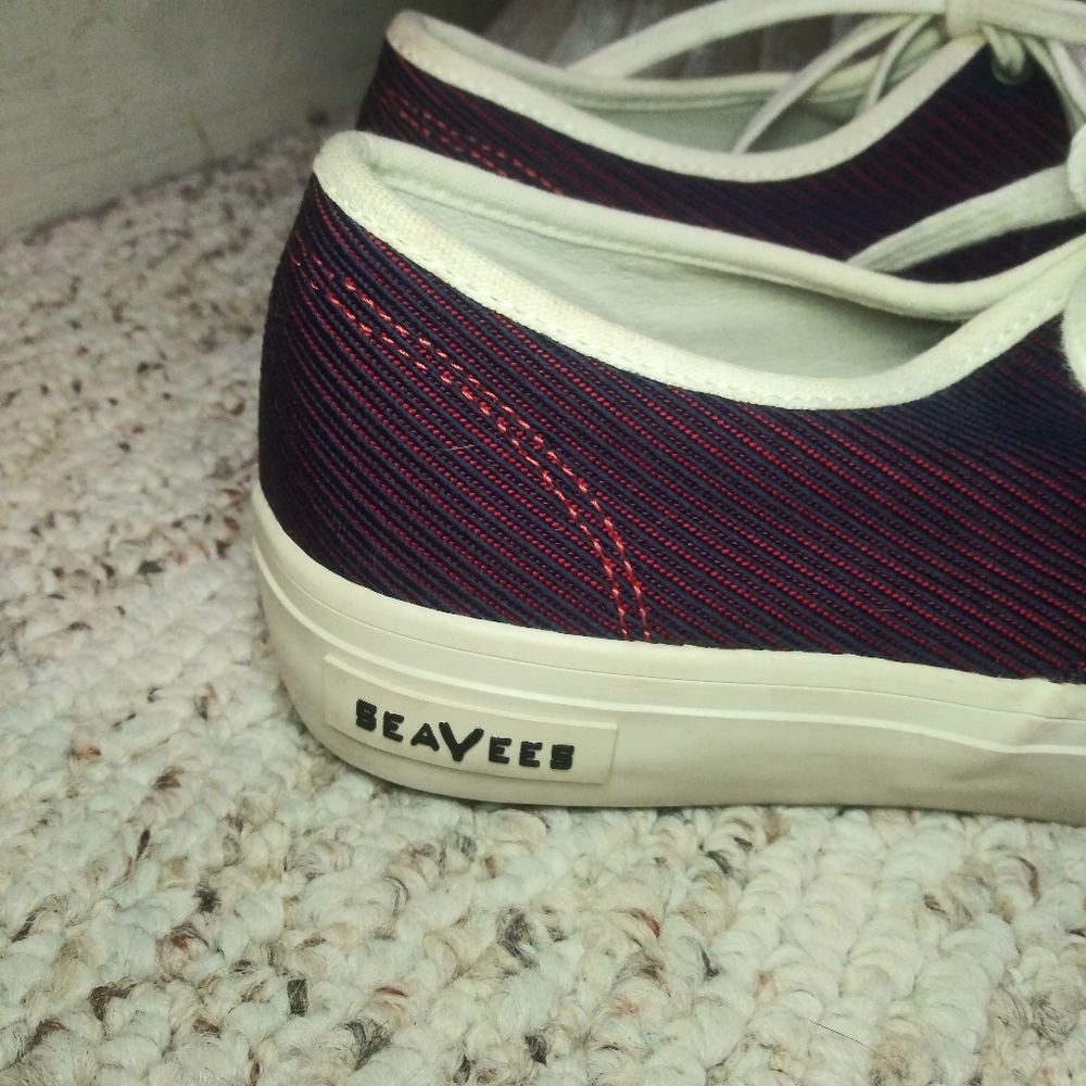 SeaVees X Derek Lam 10 Crosby Navy & Red Textured Stripe Fabric Legend Sneakers - Picture 5 of 9
